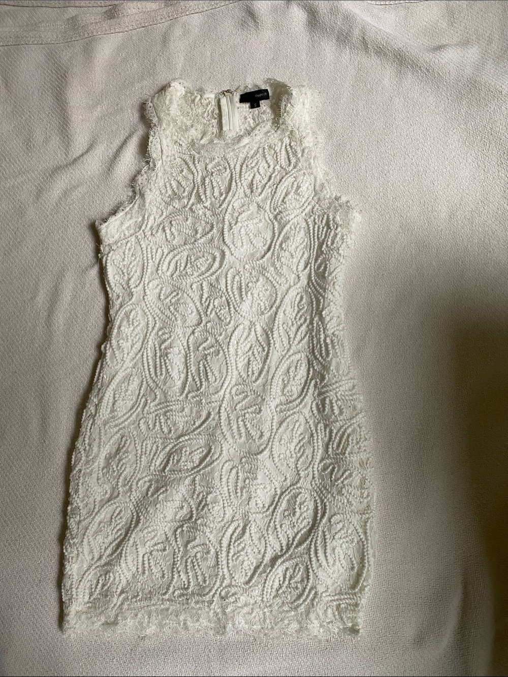 Textured White Sleeveless Mini Dress
